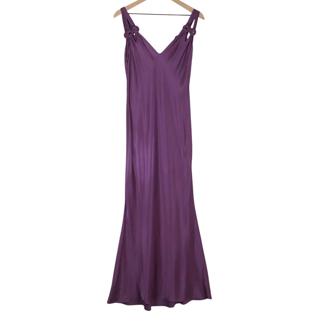 JOHN GALLIANO PARIS Bias Cut Gown + Tassel Scarf Sz 10 Purple Made in France EC - Picture 10 of 16